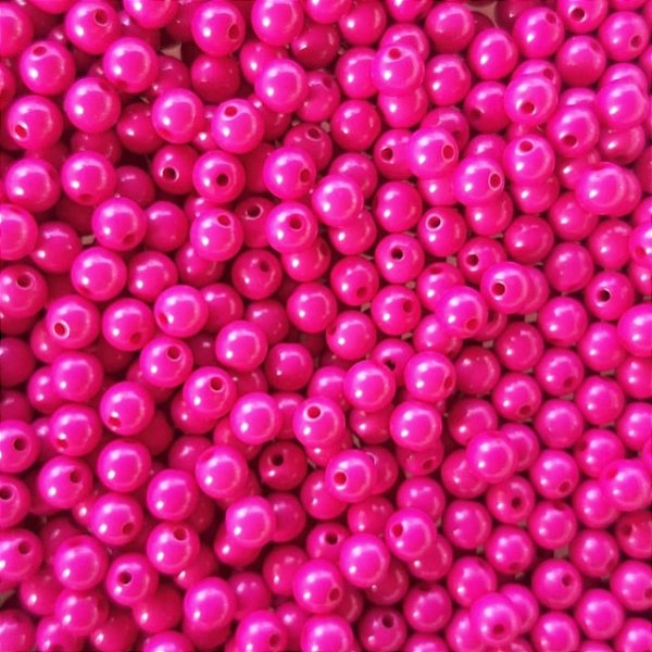 Perola Leitosa 6mm Com Furo Aprox 100 Unidades Fuccia