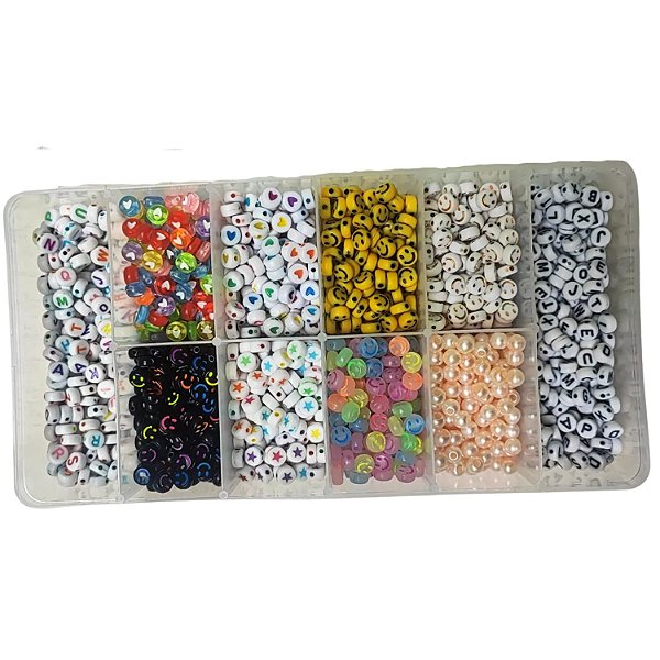 Kit Miçanga Infantil 2200 pçs Para Pulseira E Colar Colorido C Letras