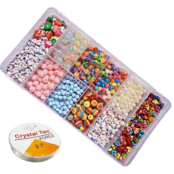 Kit Miçanga Infantil 1790 pçs Para Pulseira E Colar Colorido C Letras