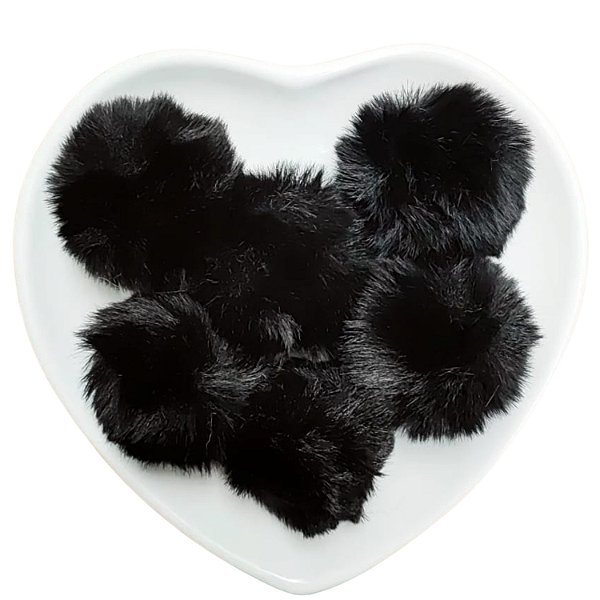 6 Unidades Pompom Pelúcia 7cm Pelo Preto