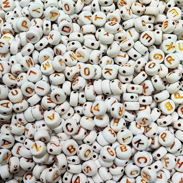 500g Miçangas De Letras Do Alfabeto Branca E Dourada