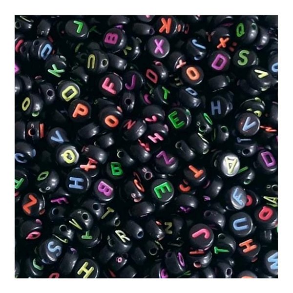 500g Miçangas De Letras Do Alfabeto Preto E Colorido