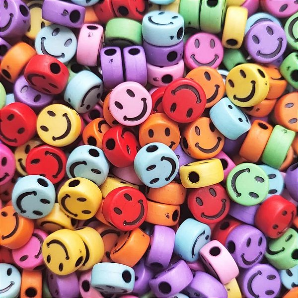 Miçanga Smile Grande 10mm Aprox 100 Pçs Colorido E Preto
