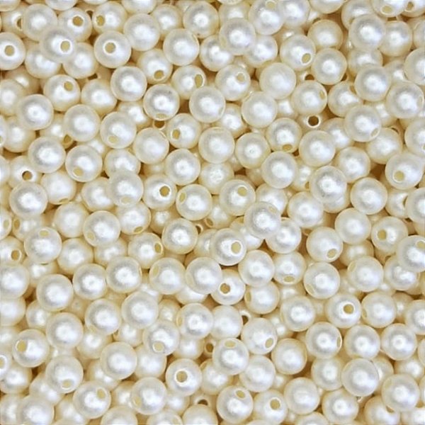 Perola Tradicional 6mm Com Furo Aprox 100 Pçs Creme