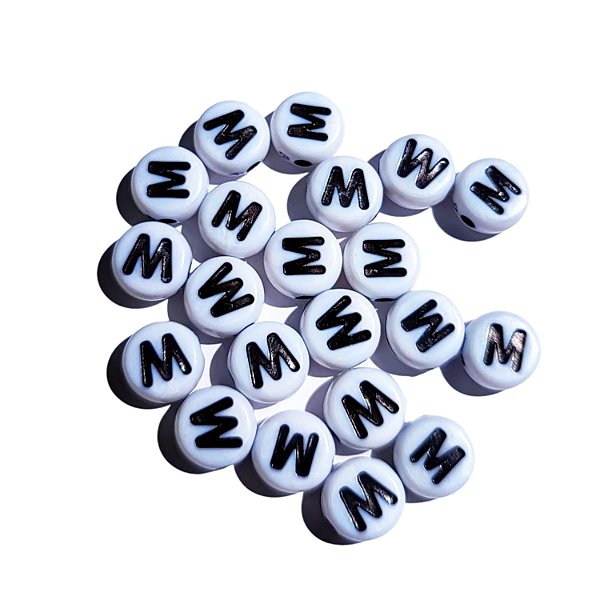 25 Miçangas Consoante (M) Branca E Preta