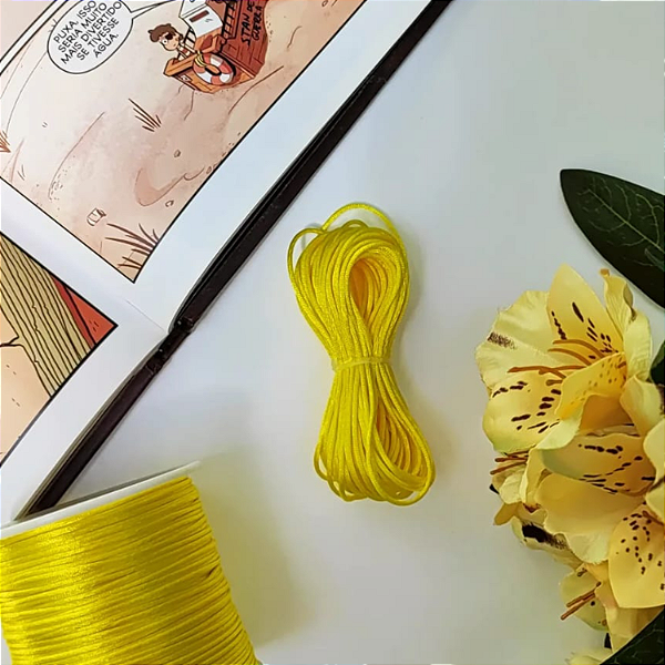 10 metros fio acetinado rabo de rato 1mm amarelo