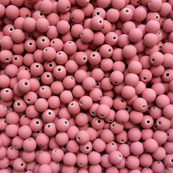 Aprox 100 Perolas Bola Emborrachada 6mm Rosa