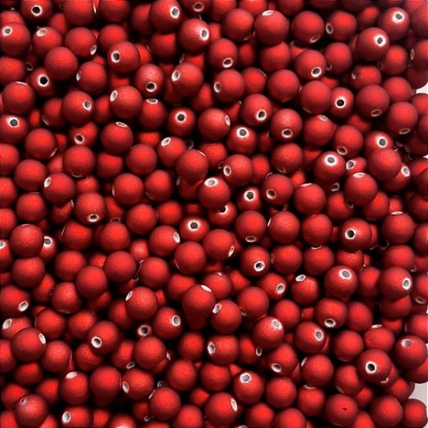 Aprox 100 Perolas Bola Emborrachada 8mm Vermelho Metálico