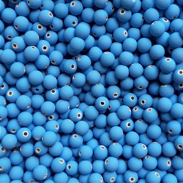 Aprox 100 Perolas Bola Emborrachada 8mm Azul Claro