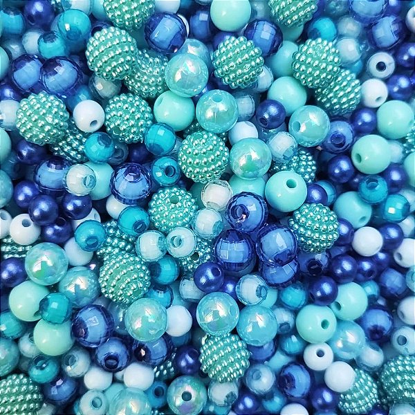 100g Mix De Miçangas P Bijuterias Pulseiras E Tiaras 6 a 10mm Azul