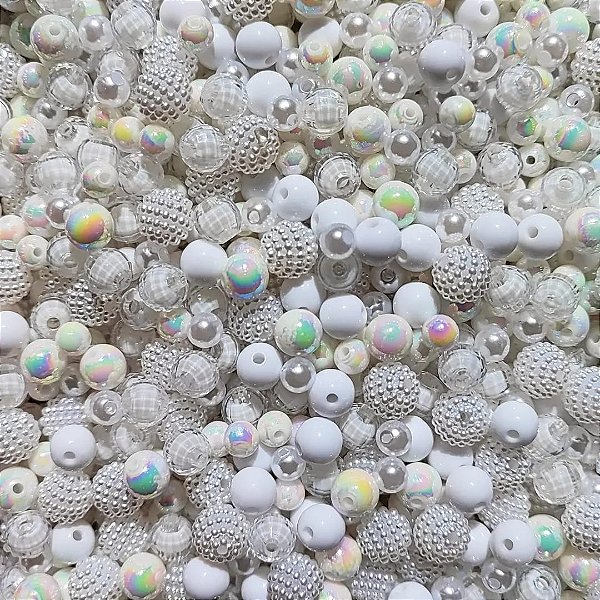 100g Mix De Miçangas P Bijuterias Pulseiras E Tiaras 6 a 10mm Branco