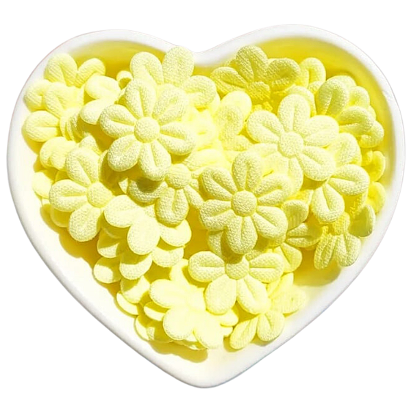 100 un Flor de Tecido Amarela Escolar 2cm Aplique