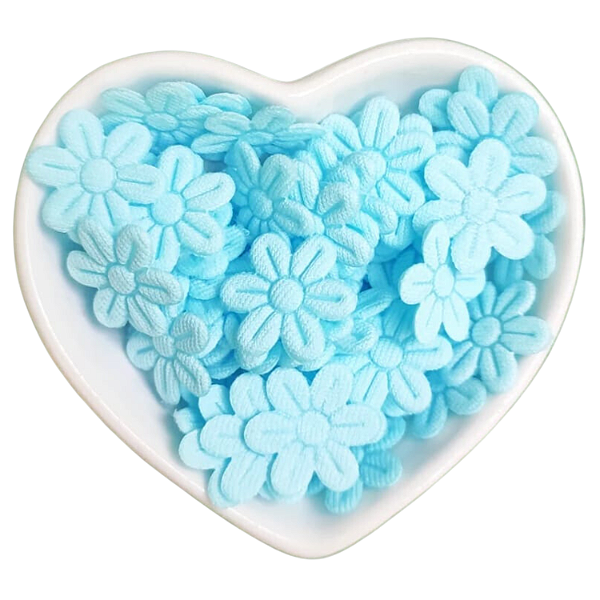 100 un Flor de Tecido Azul Claro Escolar 2cm Aplique