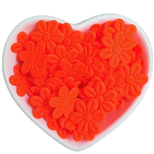 100 un Flor de Tecido Laranja Escolar 2cm Aplique