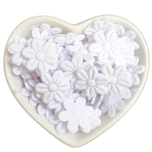 100 un Flor de Tecido Branca Escolar 2cm Aplique