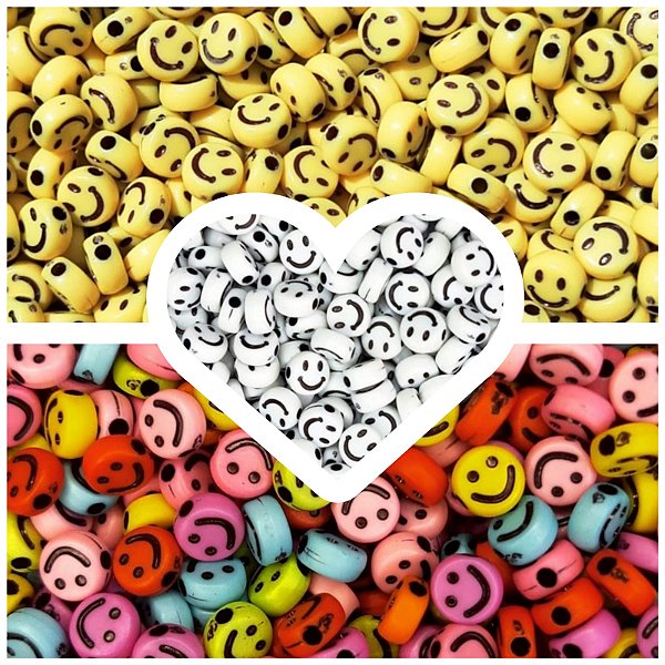 Kit 300 Miçangas Smile 3 cores para montagem de bijuterias e acessórios - 7mm x 4mm