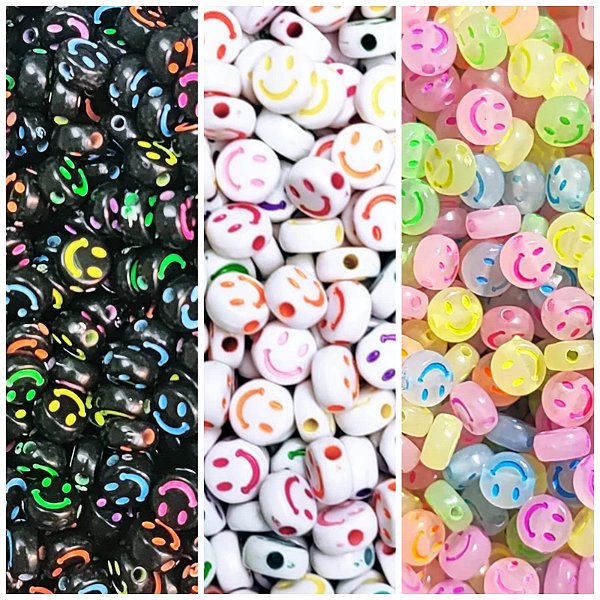 Kit 300 Miçangas Smile para montagem de bijuterias e acessórios - 7 mm x 4mm