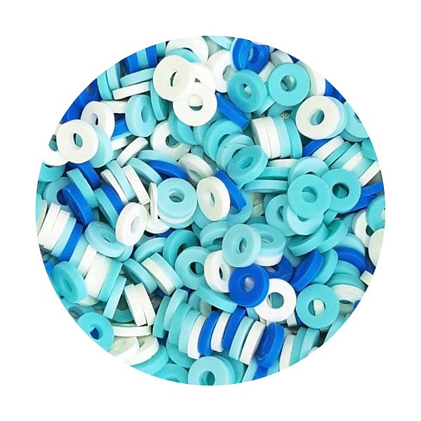 Disco De Fimo Disquinho 6mm Miçanga Emborrachada Com 40cm Mix Azul