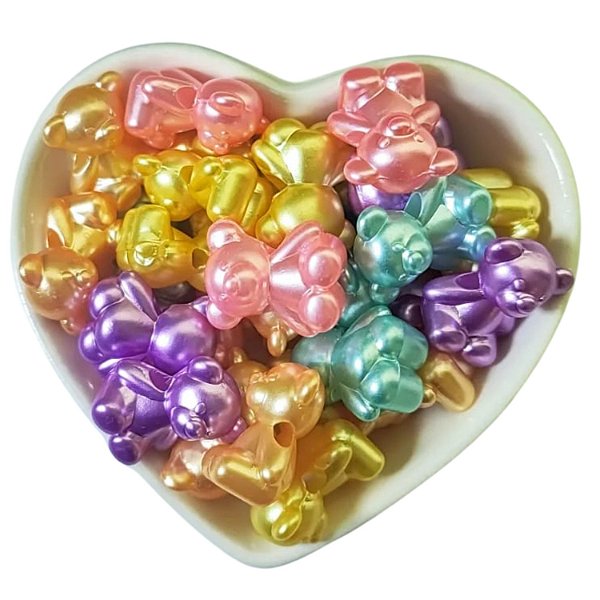 Kit 50 Miçangas Entremeio de Urso Pérola Colorido para Bijuteria