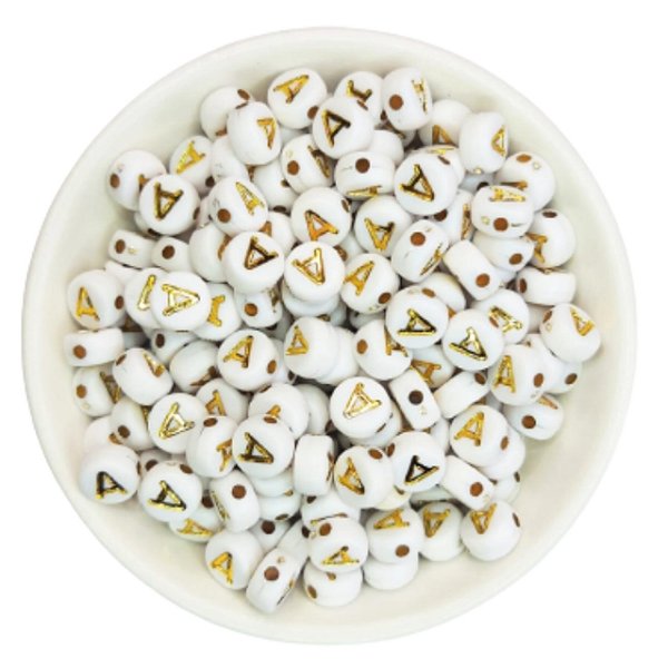 500g Miçangas da Letras A cor Branca e Dourada