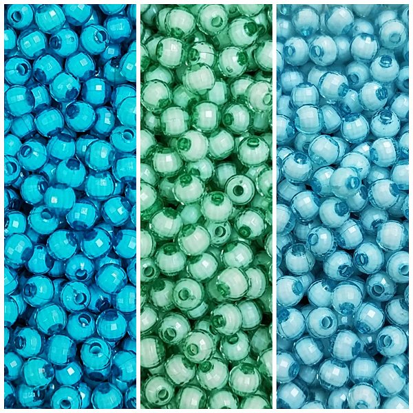 Kit 300 Pérolas Miçangas Sextavadas 6 mm Facetada 3 Cores Azul Turquesa Verde Água e Azul