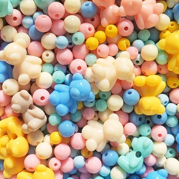 Kit 480 Miçangas Pérolas 6 e 8mm e Ursos Candy para Pulseira