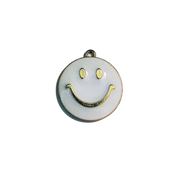 Pingente Smile Feliz Sorriso em aço cor Branco e Dourado 2,3 cm