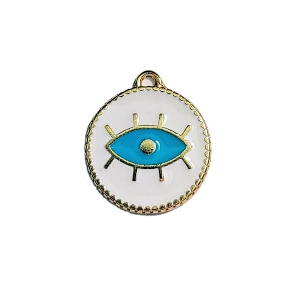 Pingente de Olho em aço cor Branco e Dourado 2,4 cm