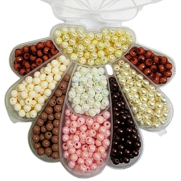 Brinde + Kit 620 pçs Miçangas Pérolas Irizada Tradicional e Irizadas 6mm