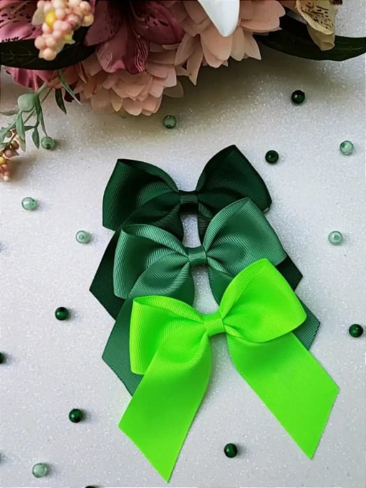 Kit 3 Laços com Ponta Dupla Infantil Hair Clip Presilha de Cabelo cor Verde