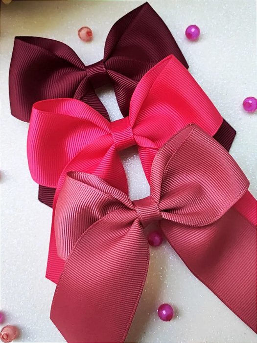 Kit 3 Laços com Ponta Dupla Infantil Hair Clip Presilha de Cabelo cor Rosa e Vinho