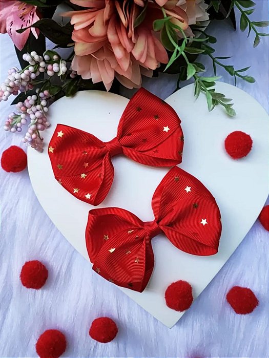 2 Laços Cruzado Infantil Estrela Hair Clip Presilha de Cabelo cor Vermelho