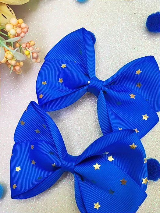 2 Laços Cruzado Infantil Estrela Hair Clip Presilha de Cabelo cor Azul Royal