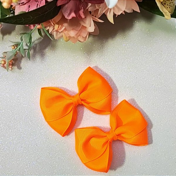 2 Laços Cruzado Infantil Liso Hair Clip Presilha de Cabelo cor Laranja
