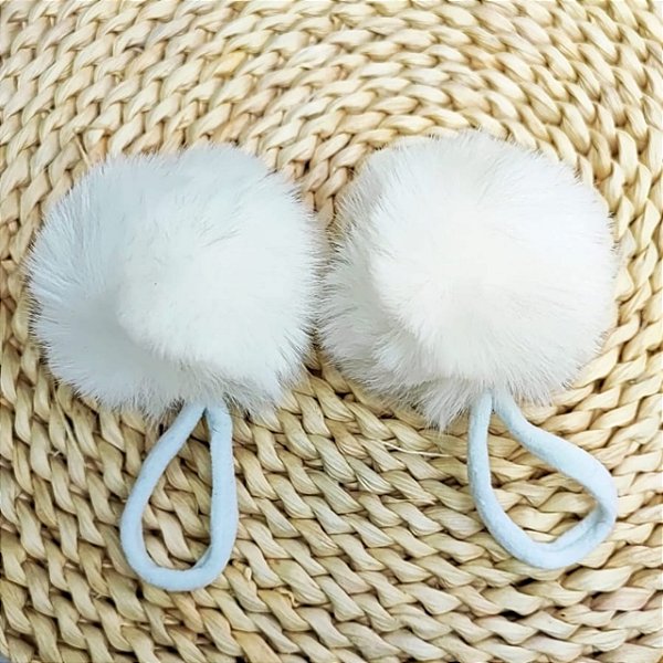 Par De Xuxinha Com Pompom Pelúcia 7cm Elástico De Cabelo Branco