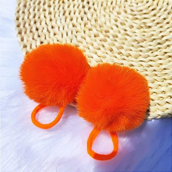 Par De Xuxinha Com Pompom Pelúcia 7cm Elástico De Cabelo Laranja