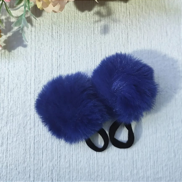 Par De Xuxinha Com Pompom Pelúcia 7cm Elástico De Cabelo Azul Royal