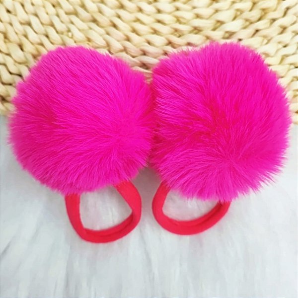 Par De Xuxinha Com Pompom Pelúcia 7cm Elástico De Cabelo Pink