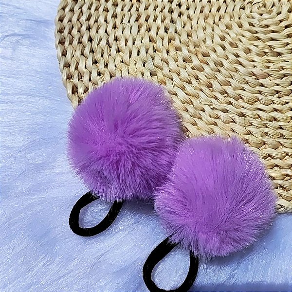 Par De Xuxinha Com Pompom Pelúcia 7cm Elástico De Cabelo Lilás