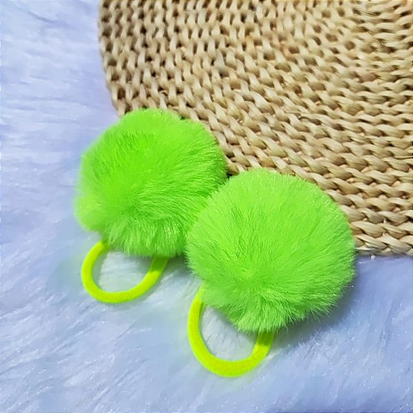 Par De Xuxinha Com Pompom Pelúcia 7cm Elástico De Cabelo Verde Neon