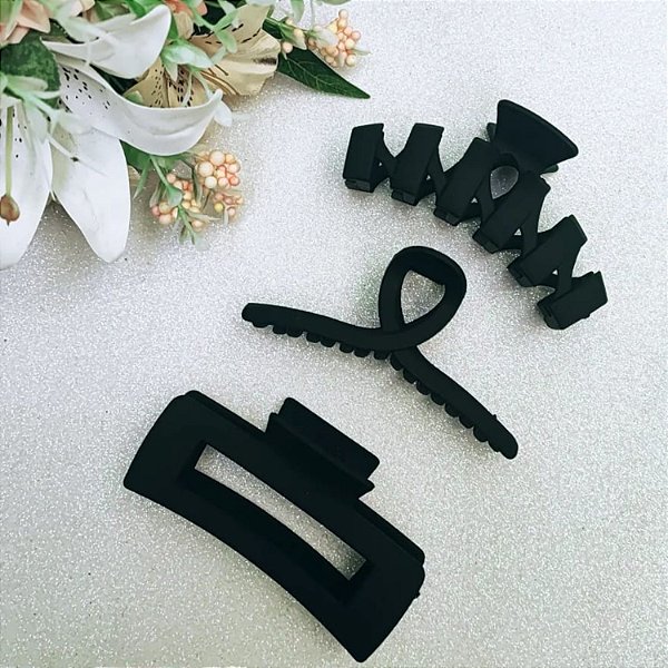 Kit com 3 presilhas grande prendedor de cabelo piranha grampo blogueira cor Preta