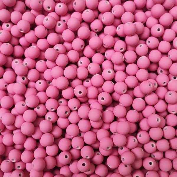 Aprox 100 Pérolas Bola Emborrachada 8mm Rosa Chiclete