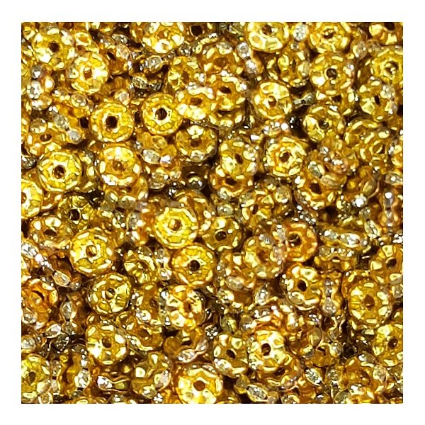 500 pçs Rondelle com Strass 6mm Dourado Entremeio Miçanga Artesanato