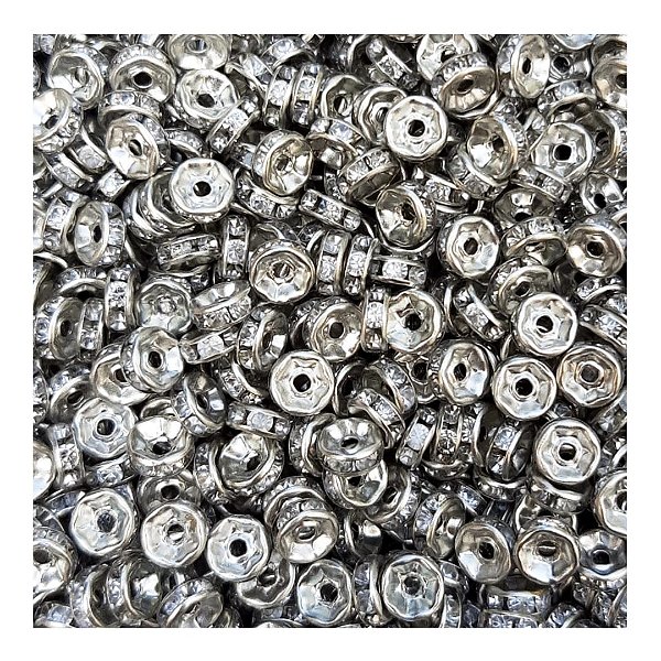 500 pcs Rondelle com Strass 6mm Prata Entremeio Miçanga Artesanato