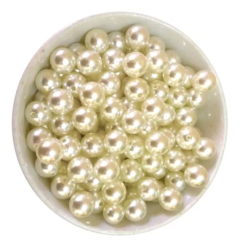 500g Perola Abs 12mm Creme Com Furo