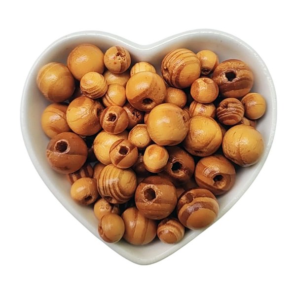Kit 600 Miçanga Bola Madeira 8mm e 12mm Mesclado Castanha Passante Artesanato