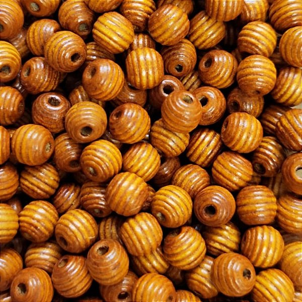 100 Miçanga de Madeira Bola Frisada 12mm cor Mogno Passante Artesanato
