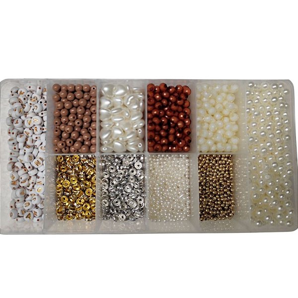 Kit Miçangas 3.900 pçs p/ montar Bijuteria c/ Fio e Organizador Pulseira Colar Artesanato