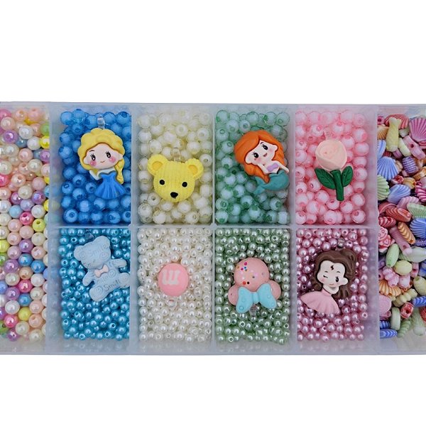 Kit Miçangas 4.068 pçs p/ montar Bijuteria Infantil c/ Fio e Organizador Pulseira Colar Artesanato