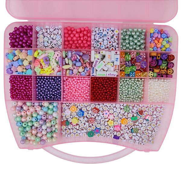 Kit Maleta Miçangas 3.405 pçs p/ montar Bijuteria Infantil c/ Fio Pulseira Colar Artesanato